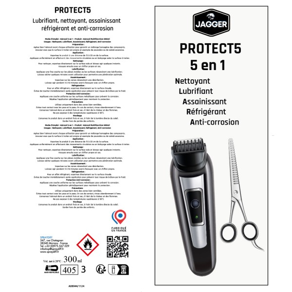 P02030 - Lubrifiant assainissant Protect5 300ml JAGGER